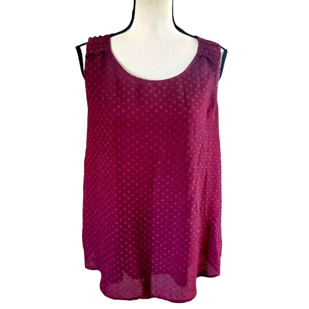 Creative Commune Burgundy Embossed Polka Dot Layered Sleeveless Tunic Top XL